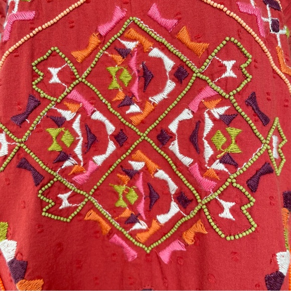 Anthropologie Embroidered Statement Mini Dress Light Red Large NWT - Picture 8 of 17